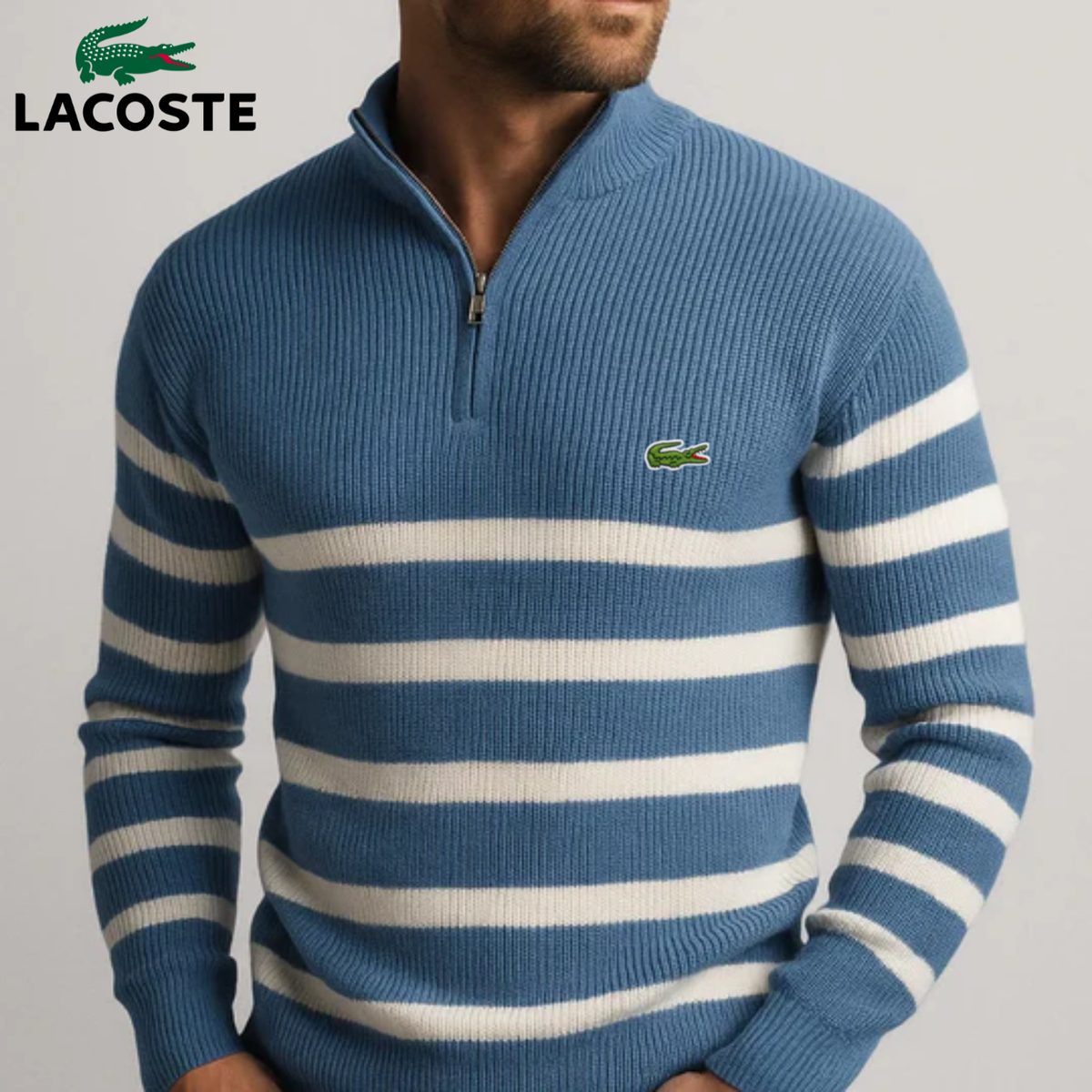 Classic Striped Zip-Up Sweater || Clearance Sale