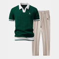 V-Neck Cotton-Blend Shirt and Tapered Pants Set