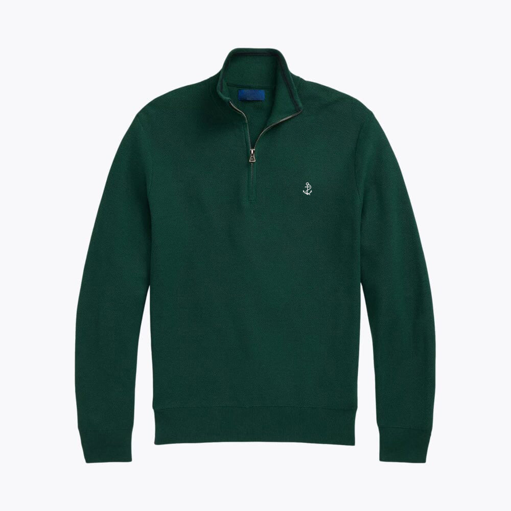 Mesh-Knit Cotton Quarter-Zip Sweater