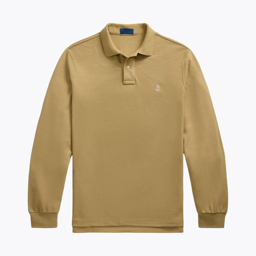 Mesh Long-Sleeve Polo Shirt