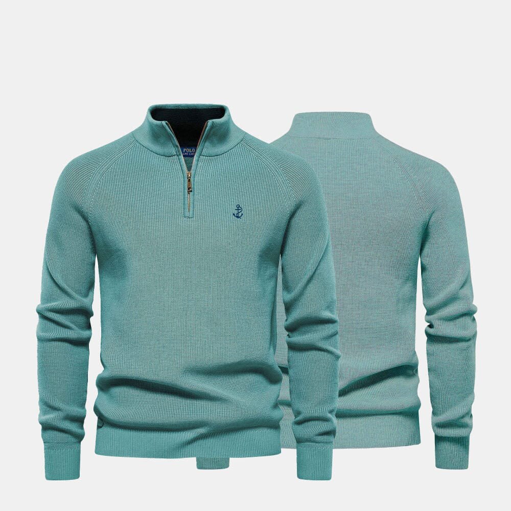 Zip Cable-Knit Wool Knit Sweater