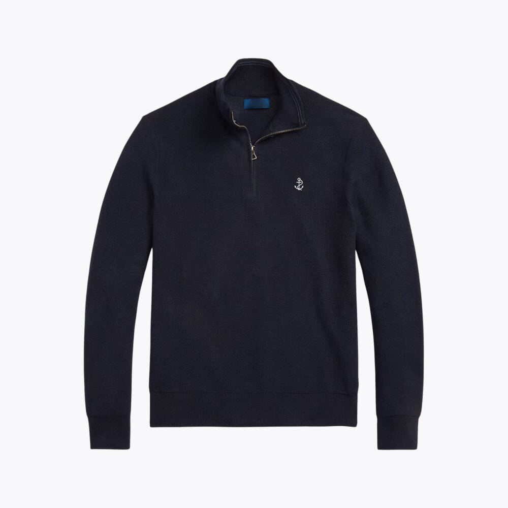 Mesh-Knit Cotton Quarter-Zip Sweater