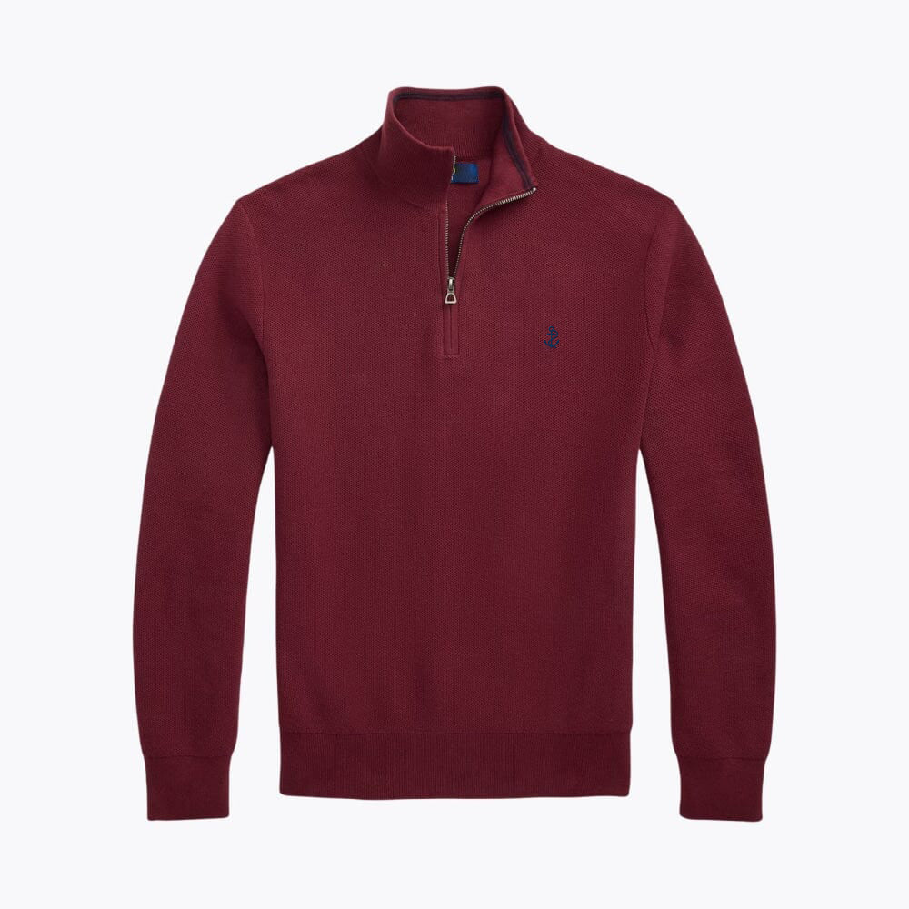 Mesh-Knit Cotton Quarter-Zip Sweater