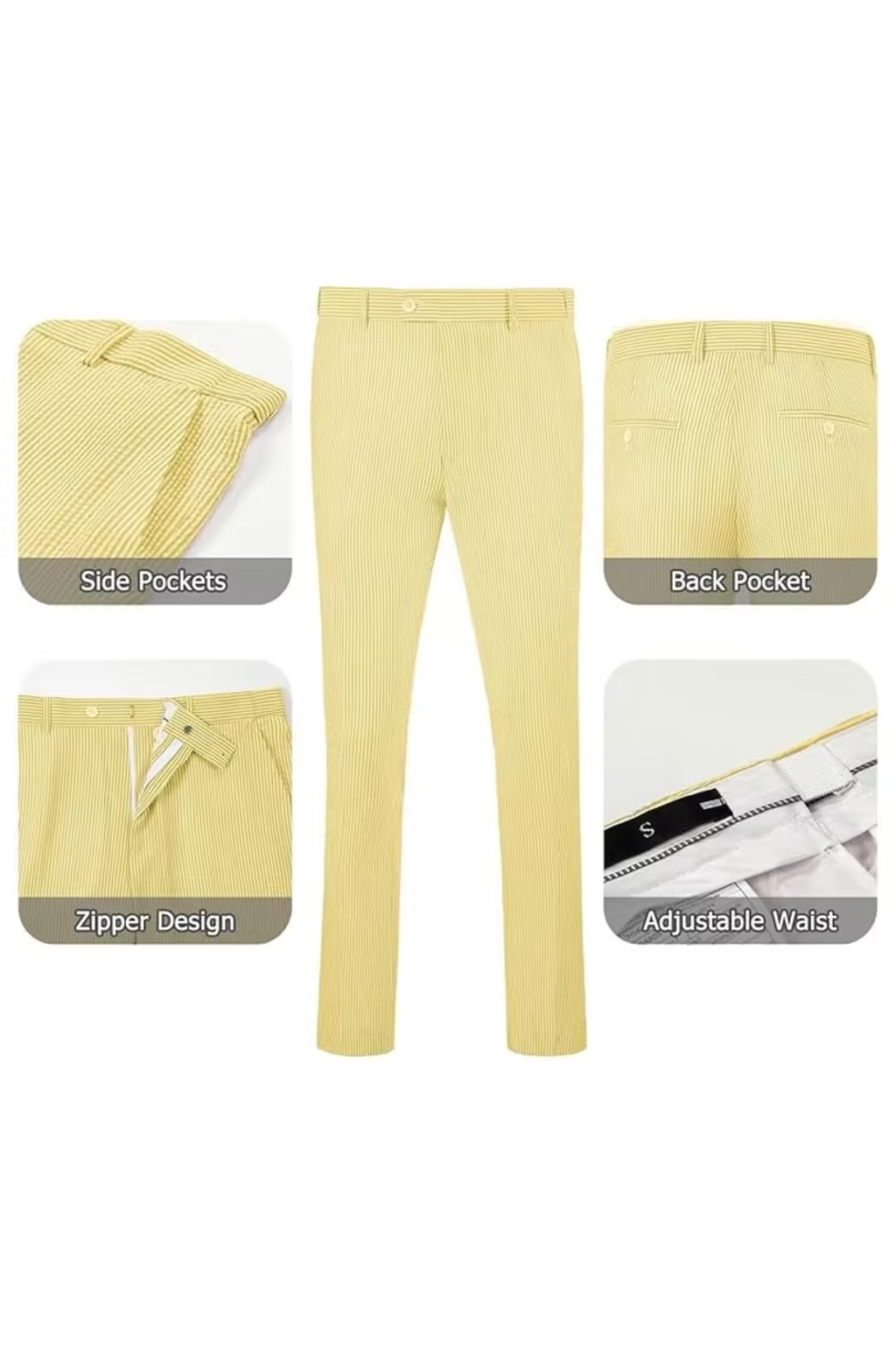 Seersucker Striped Blazer Pants 2 Piece Men's Summer Suit