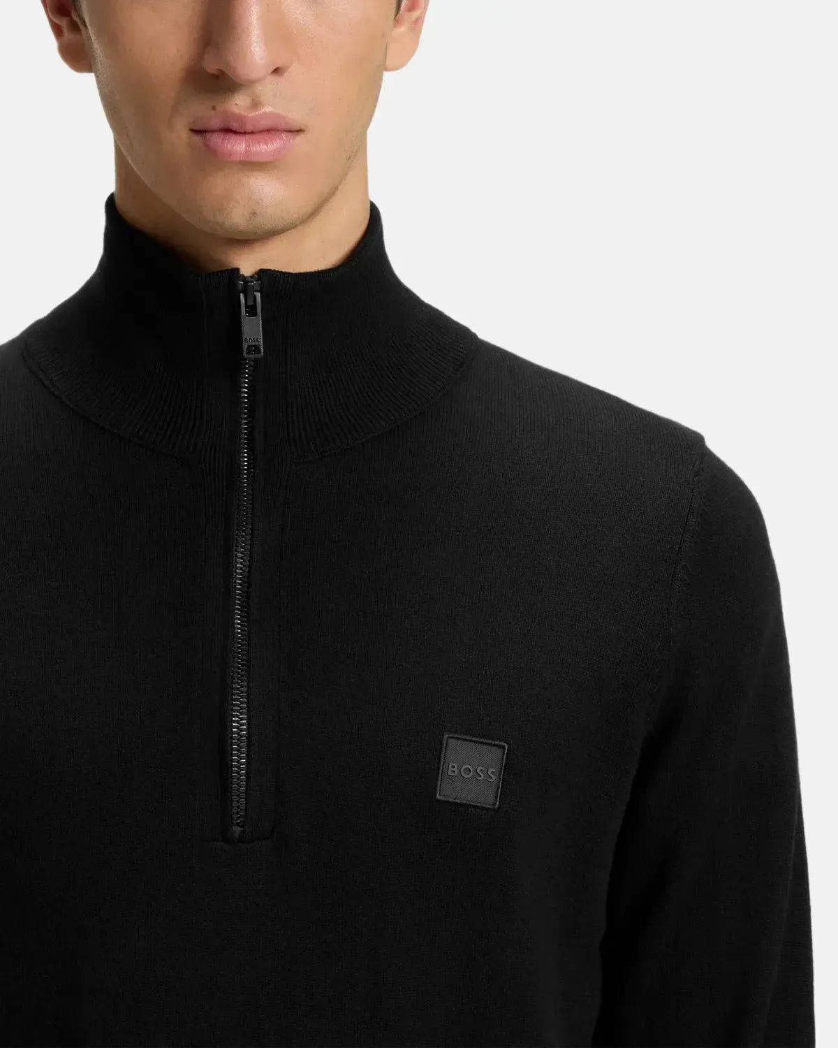 BOSS KANOBIX 1/4 ZIP COTTON CASHMERE KNIT BLACK