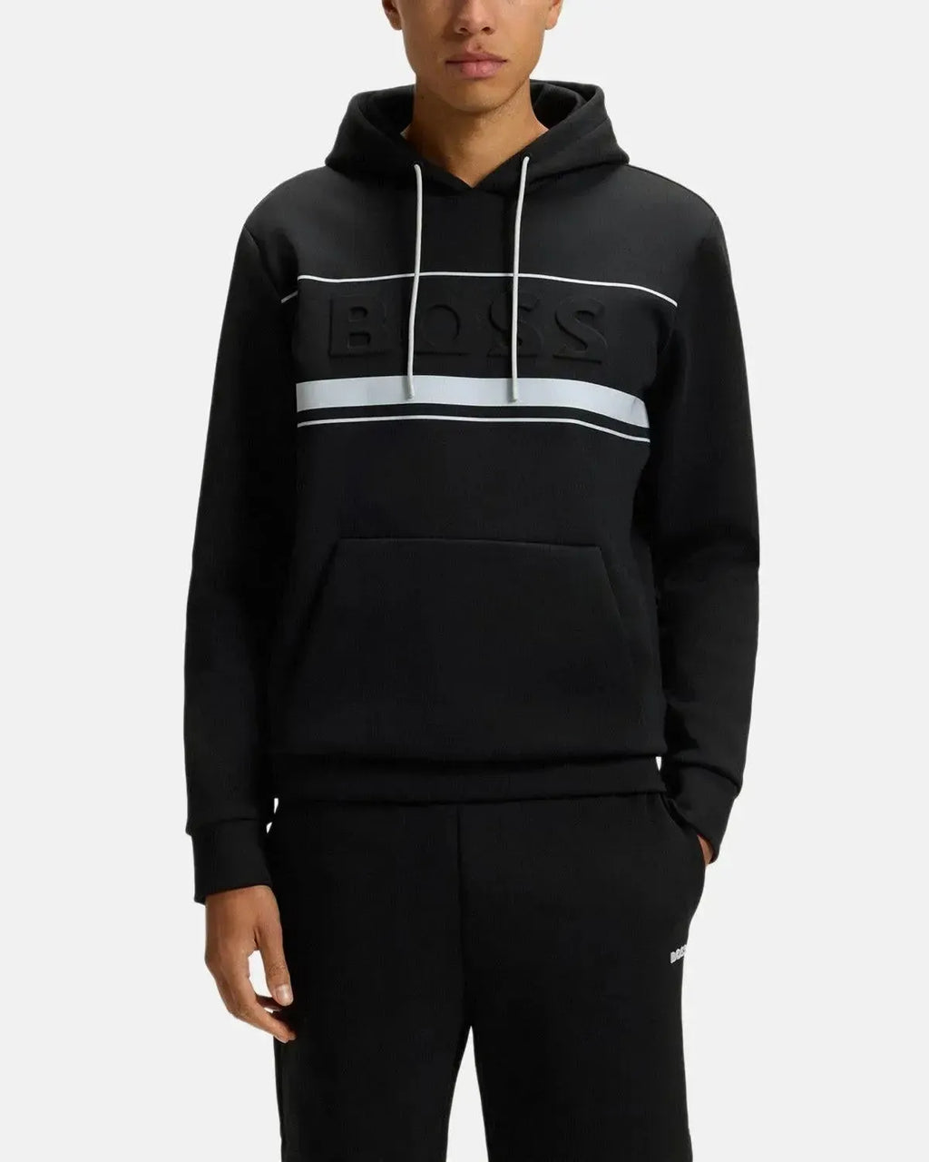 BOSS SOODY ZONE EMBOSSED LOGO HOODIE BLACK